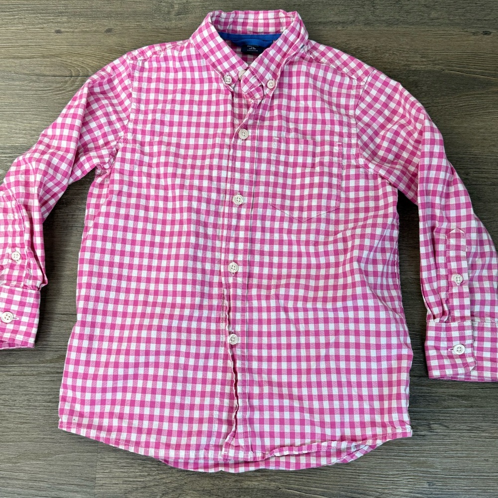 GAPKids Pink and White Checkered Gingham Button Down Shirt, size boys 4-5, XS